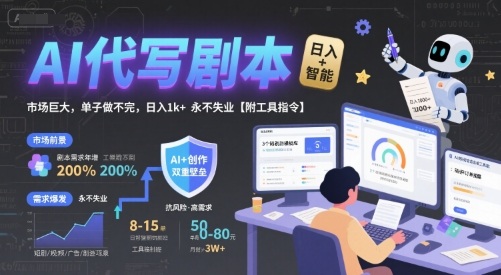AI代写剧本，市场巨大，单子做不完，日入1k+ 永不失业【附工具指令】-网创资源总站