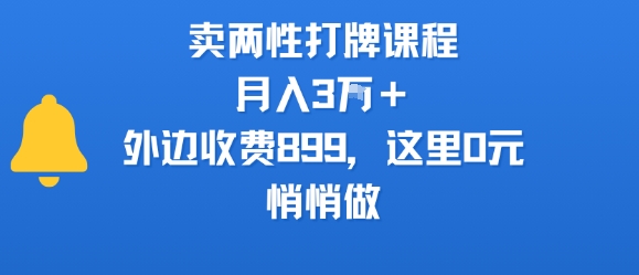 卖两性打牌课程，月入3W+外边收费899的课程，这里0元，悄悄做-网创资源总站