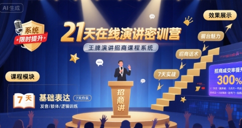21天在线演讲密训营，王牌演讲招商课程系统-网创资源总站