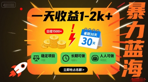 一天收益1-2k+ 稳定项目，暑期暴力蓝海项目，长期稳定，人人可做【揭秘】-网创资源总站