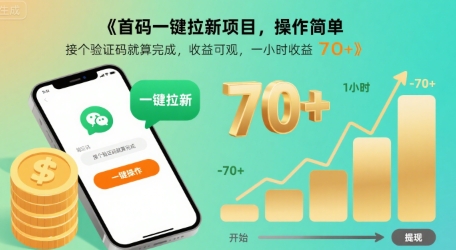 首码一键拉新项目，操作简单，接个验证码就算完成，收益可观， 一小时收益70+【揭秘】-网创资源总站