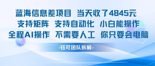 蓝海信息差项目当天收米1k+ 支持矩阵支持自动化小白能操作全程AI操作不需要人工你只要会电脑-网创资源总站