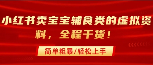 小红书卖宝宝辅食类的虚拟资料，从引流到私域变现，全程干货，简单粗暴，轻松上手-网创资源总站