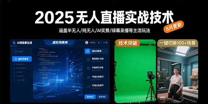 2025无人直播实战技术-8月，涵盖半无人/纯无人/AI实景/绿幕录播等主流玩法-网创资源总站