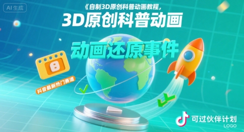 自制3D原创科普动画教程，动画还原事件，抖音最新热门赛道，可过伙伴计划-网创资源总站