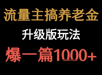 流量主之养老金升级版玩法 爆一篇收益1k+-网创资源总站