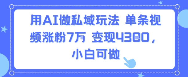 用AI做私域玩法，单条视频涨粉7W变现4.3k，小白可做-网创资源总站