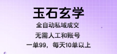 玉石玄学全自动私域成交，一单99每天十单以上，无需人工和矩阵账号，蓝海项目直接干【揭秘】-网创资源总站
