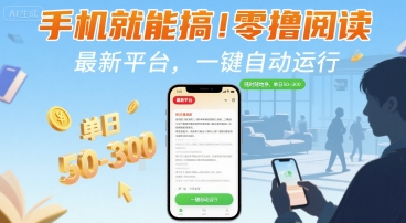 手机就能搞！零撸阅读挂G，最新平台，一键自动运行，随时随地挣，单日50-3张+【揭秘】-网创资源总站