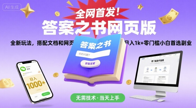 全网首发！答案之书网页版，全新玩法，搭配文档和网页，日入1k+零门槛小白首选副业【揭秘】-网创资源总站