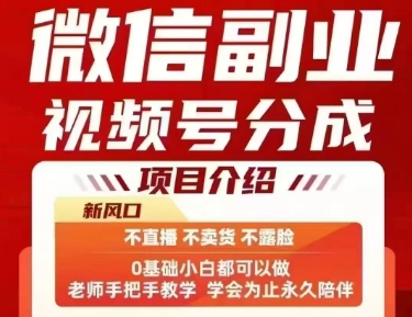 微信副业视频号分成，不直播 不卖货 不露脸，三五分钟即可完成一条作，每日收益几十、几张不等-网创资源总站
