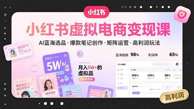 小红书虚拟电商变现课，AI蓝海选品，爆款笔记创作，矩阵运营，高利润玩法-网创资源总站