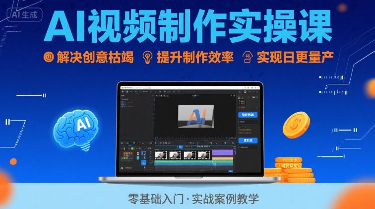Ai视频制作实操课，解决创意枯竭、效率低下痛点，实现日更量产可持续变现-网创资源总站