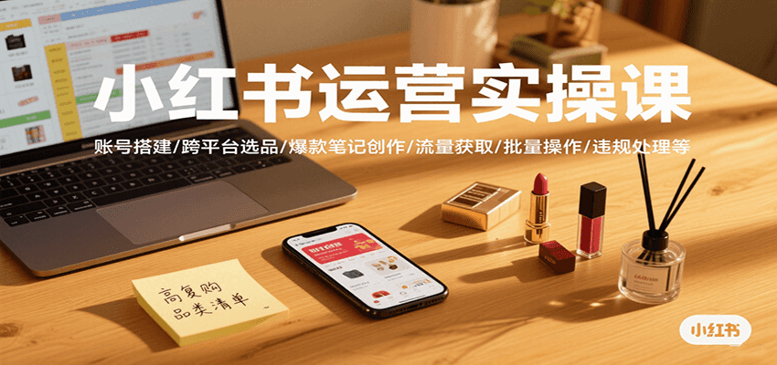 小红书运营实操课，账号搭建/跨平台选品/爆款笔记创作/流量获取/批量操作/违规处理等-网创资源总站
