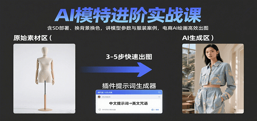 AI模特进阶实战课：含SD部署、换背景换色，讲模型参数与服装案例，电商AI绘画高效出图-网创资源总站