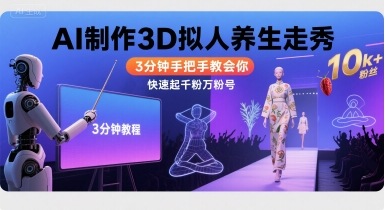 Ai制作3D拟人养生走秀，3分钟手把手教会你，快速起千粉万粉号-网创资源总站