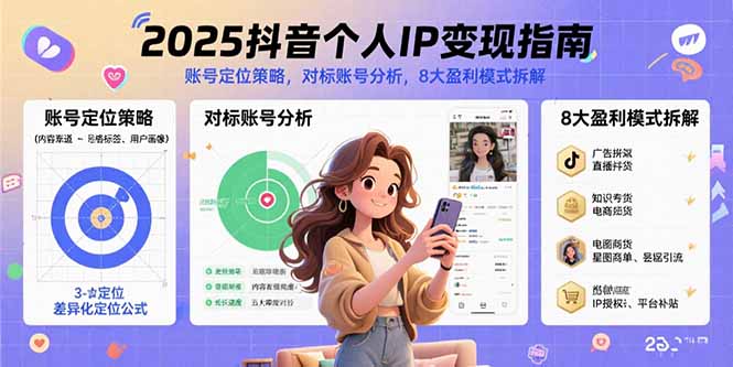 2025抖音个人IP变现指南，账号定位策略，对标账号分析，8大盈利模式拆解-网创资源总站