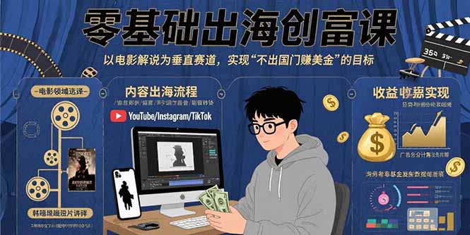 零基础出海创富课：以电影解说为垂直赛道，实现不出国门赚美金的目标-网创资源总站