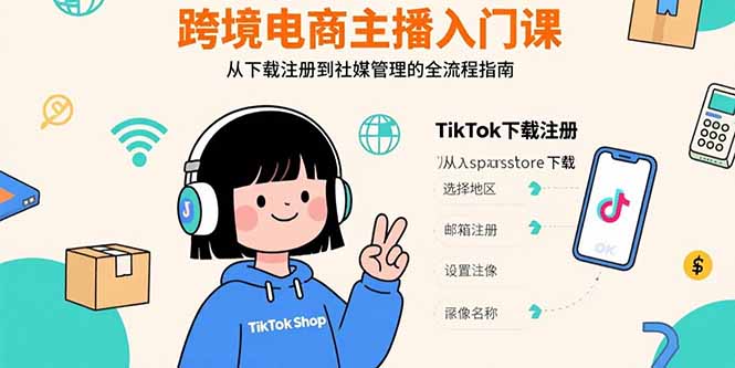 跨境电商主播入门课，TikTok下载注册，支付工具配置，社媒账号管理全流程-网创资源总站