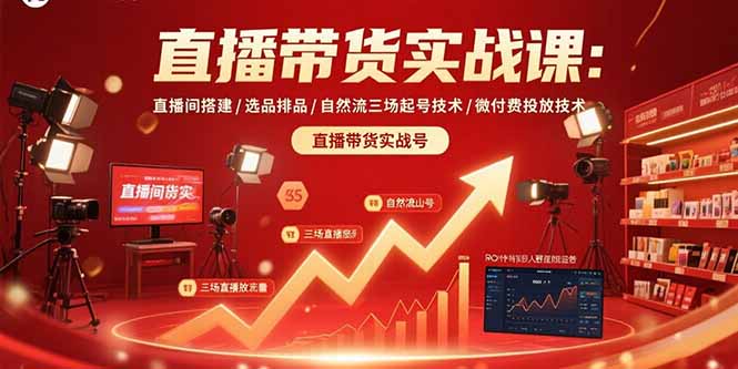 直播带货实战课：直播间搭建/选品排品/自然流三场起号技术/微付费投放技术-网创资源总站