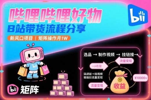 哔哩哔哩好物，B站带货流程分享，新风口项目，矩阵操作月1W-网创资源总站