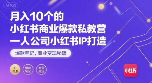 月入10个的小红书商业爆款私教营，一人公司小红书IP打造，爆款笔记，商业变现秘籍-网创资源总站