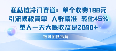 私域冷门赛道单个收费198米引流模板简单人群精准 45%的转化率单人一天大概收益多张-网创资源总站